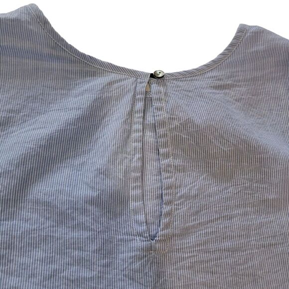 Zara Collection Top Womans Small Blue Pinstripe Bell Sleeve Contrasting Trim - Picture 5 of 5